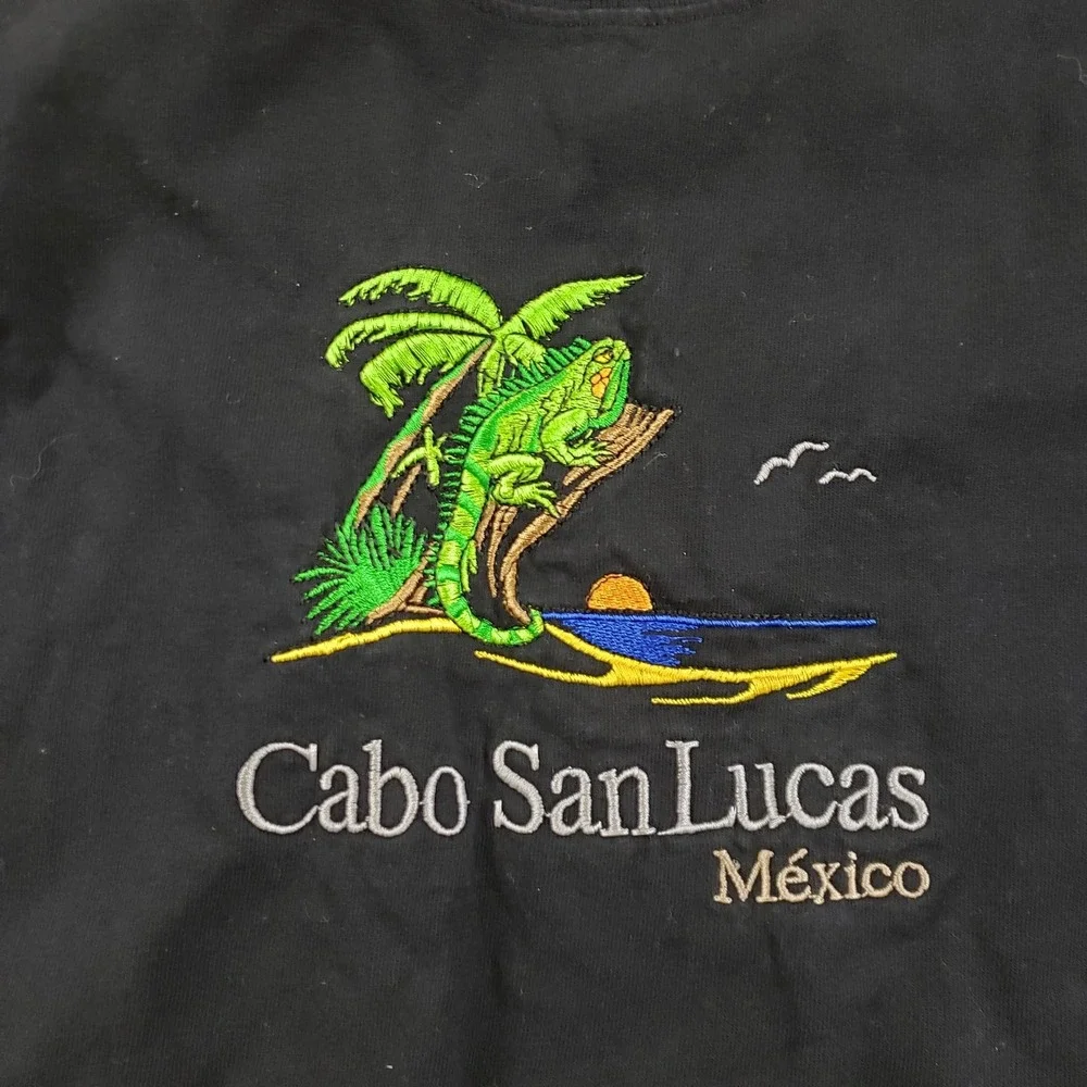 Cabo San Lucas Shirt Mens Medium Black Mexico Iguana‎ Embroidered Souvenir Tee